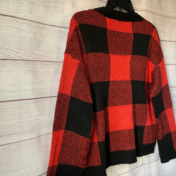 Cozy Co. by Cozy Casual Red and Black Plaid Sweater Cardigan Pockets Size S/M - Picture 13 of 13